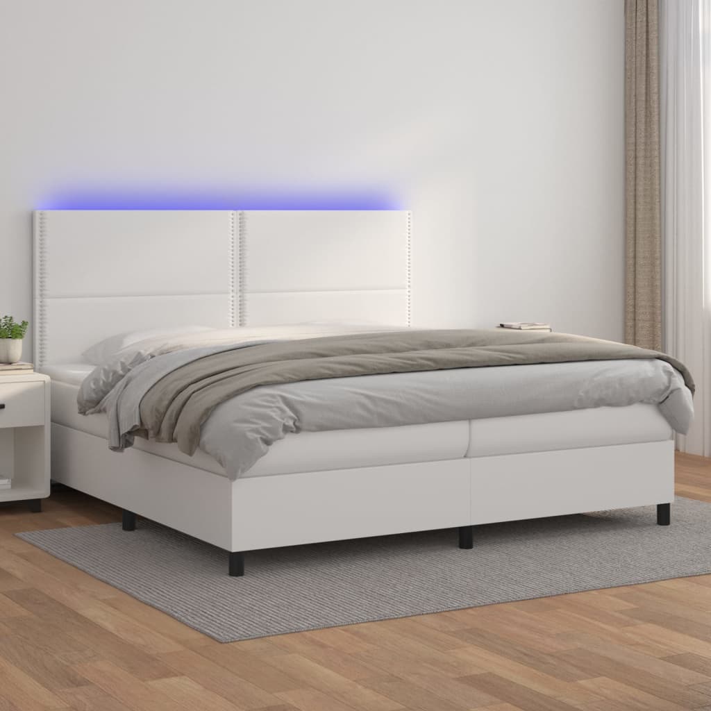 vidaXL Boxspringbett mit Matratze & LED Weiß 200x200 cm Kunstleder