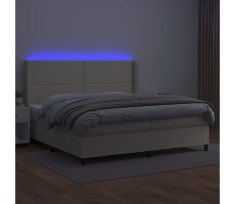 vidaXL Lova su spyruoklėmis ir čiužiniu/LED, kreminė, 200x200 cm