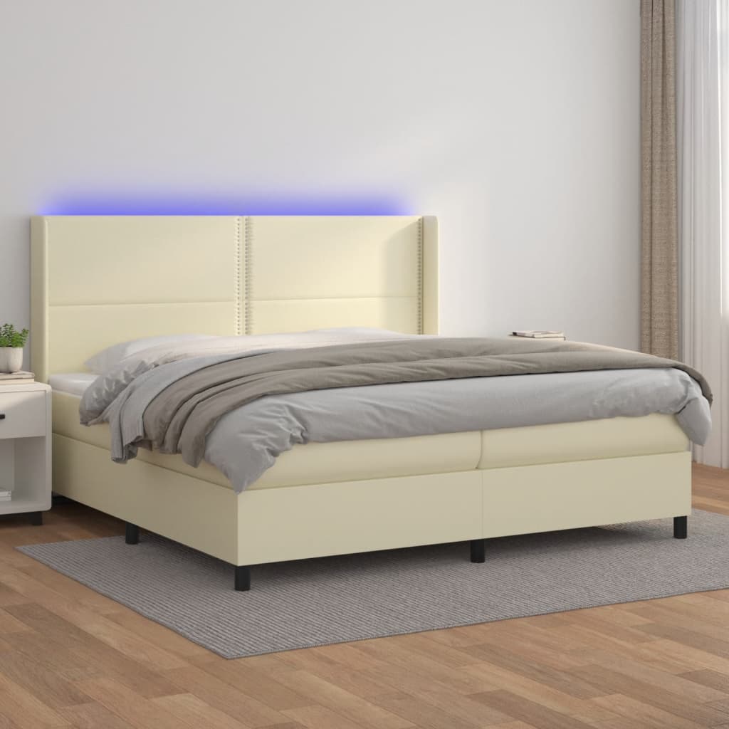 Sommier tapissier et matelas et LED Crème 200x200 cm Similicuir