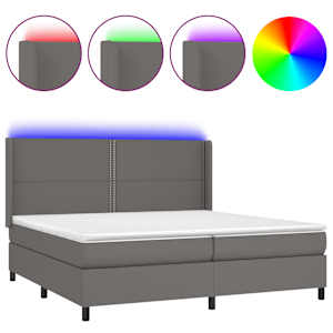 Box spring postel s matrací a LED šedá 200x200 cm umělá kůže - obrázek 2