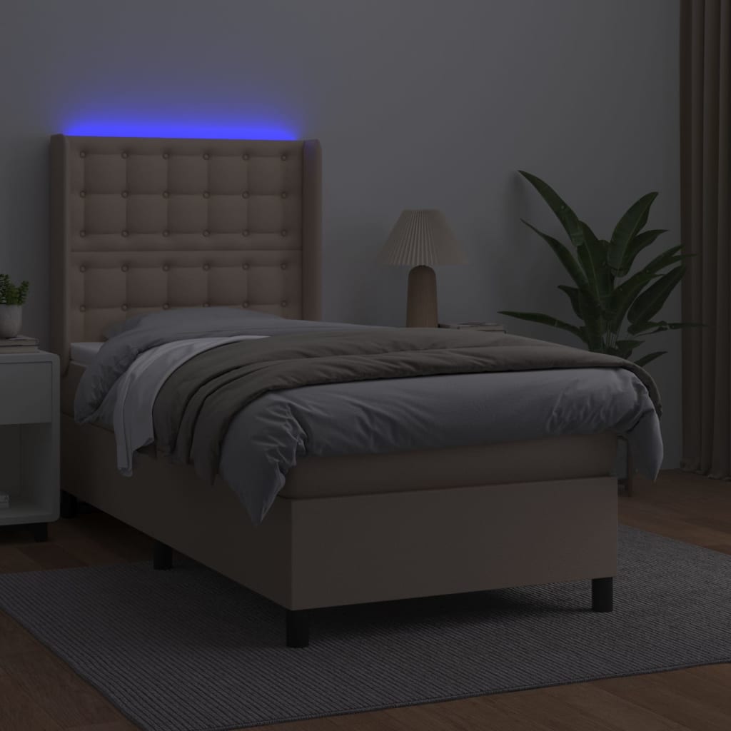 vidaXL Boxspring met matras en LED kunstleer cappuccinokleur 80x200 cm afbeelding