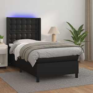 Box spring postel s matrací a LED černá 90x190 cm umělá kůže - obrázek 1
