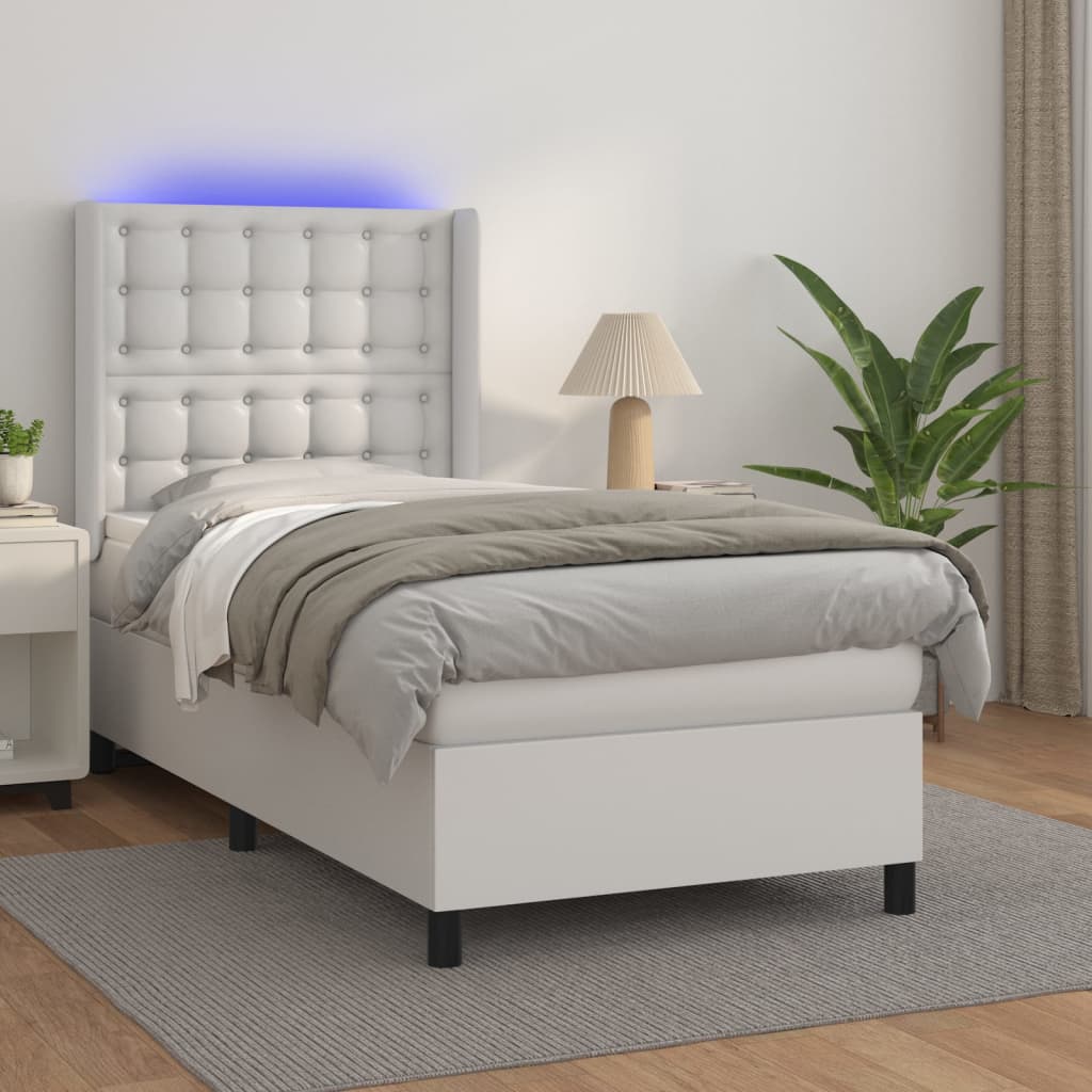 Box spring postel s matrací a LED bílá 90x190 cm umělá kůže