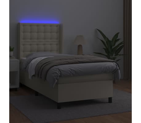 vidaXL Lova su spyruoklėmis ir čiužiniu/LED, kreminė, 90x190 cm