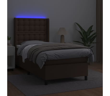 vidaXL Ramsäng med madrass & LED brun 90x190 cm konstläder