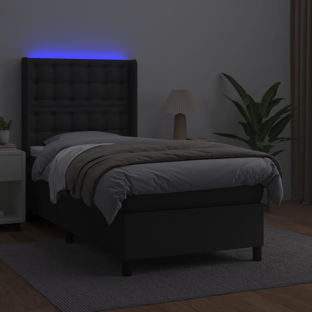vidaXL Boxspring met matras en LED kunstleer zwart 90x200 cm afbeelding