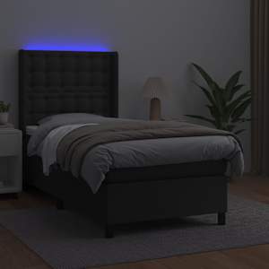 Box spring postel s matrací a LED černá 90x200 cm umělá kůže - obrázek 3