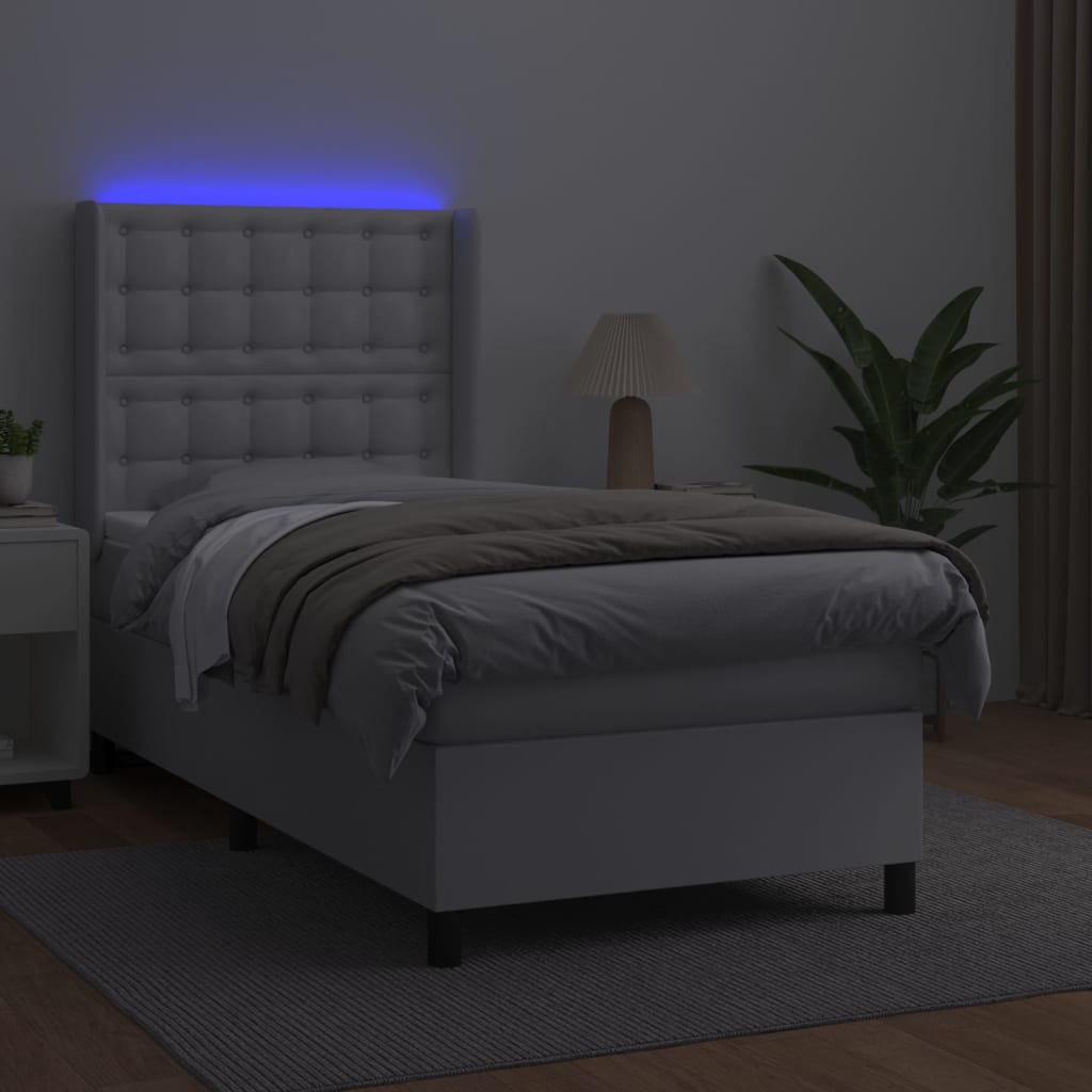 vidaXL Boxspring met matras en LED kunstleer wit 90x200 cm afbeelding