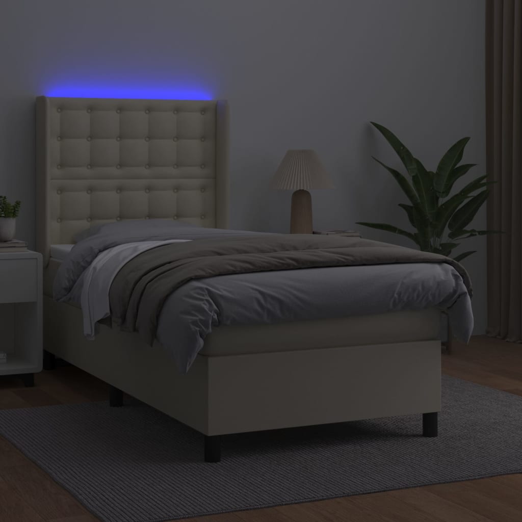vidaXL Boxspring met matras en LED kunstleer crèmekleurig 90x200 cm, foto 2