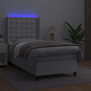 Box spring postel s matrací a LED bílá 100x200 cm umělá kůže - obrázek 3