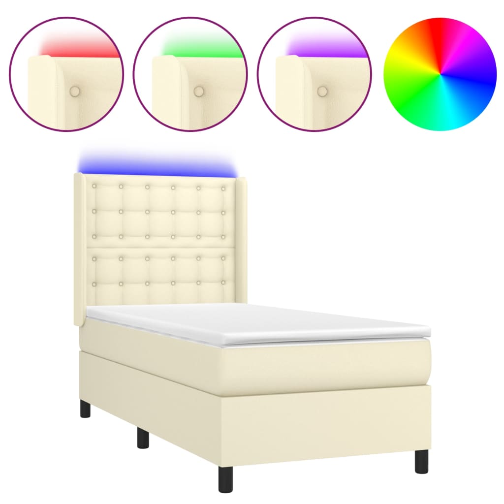 vidaXL Box spring postel s matrací a LED krémová 100x200 cm umělá kůže