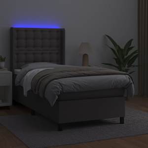 Box spring postelja z vzmetnico LED siva 100x200cm umetno usnje - slika 3
