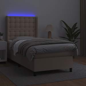Box spring postel matrace a LED cappuccino 100x200cm umělá kůže - obrázek 3