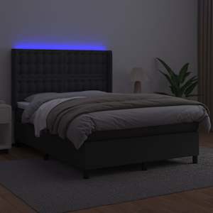 Box spring postel s matrací a LED černá 140 x 190 cm umělá kůže - obrázek 3