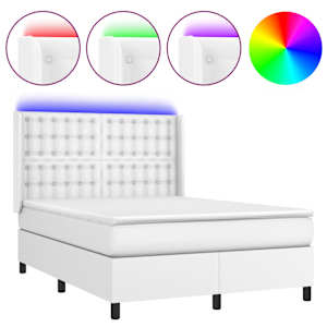 Box spring postel s matrací a LED bílá 140x190 cm umělá kůže - obrázek 2