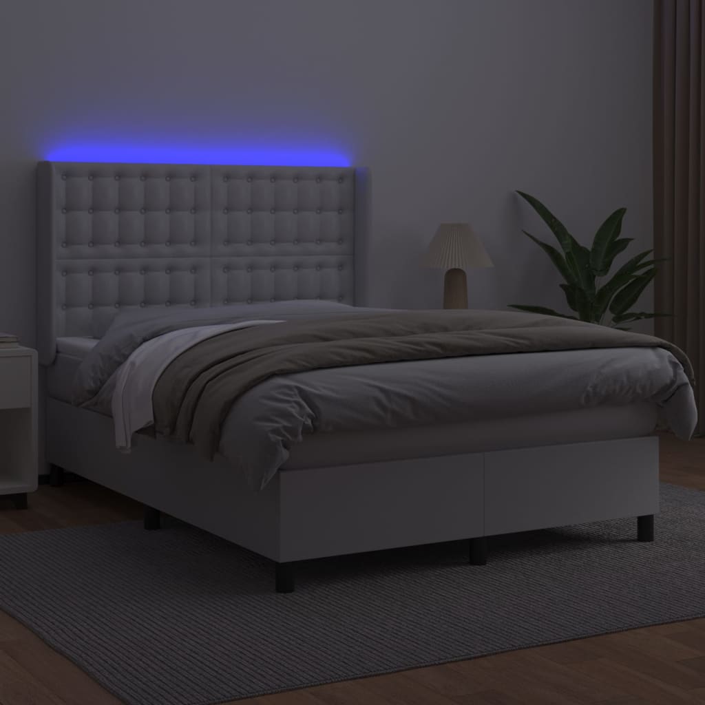 Thumbnail - vidaXL Boxspringbett mit Matratze & LED Weiß 140x190 cm Kunstleder
