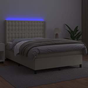Box spring postel s matrací a LED krémová 140x190 cm umělá kůže - obrázek 3