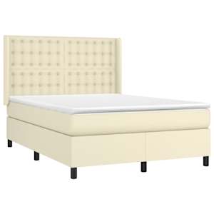 Box spring postel s matrací a LED krémová 140x190 cm umělá kůže - obrázek 4