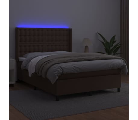 vidaXL Ramsäng med madrass & LED brun 140x190 cm konstläder