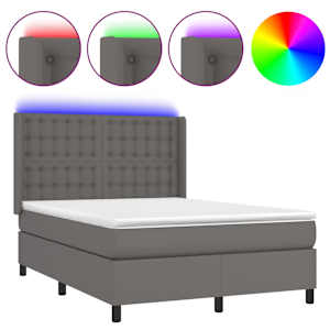 Box spring postel s matrací a LED šedá 140x190 cm umělá kůže - obrázek 2