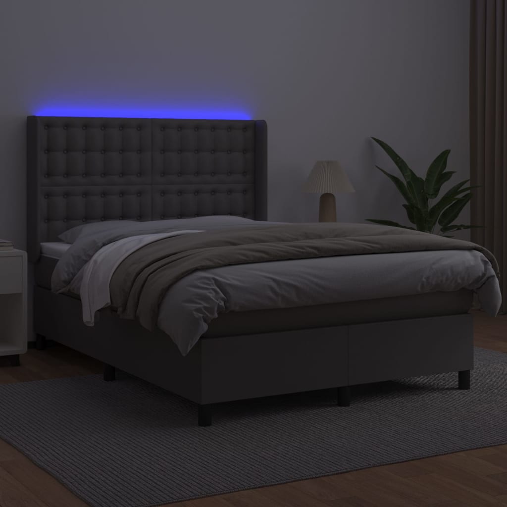 vidaXL Boxspring met matras en LED kunstleer grijs 140x190 cm