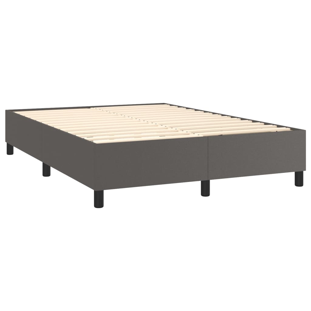 Box spring postelja z vzmetnico LED siva 140x190cm umetno usnje