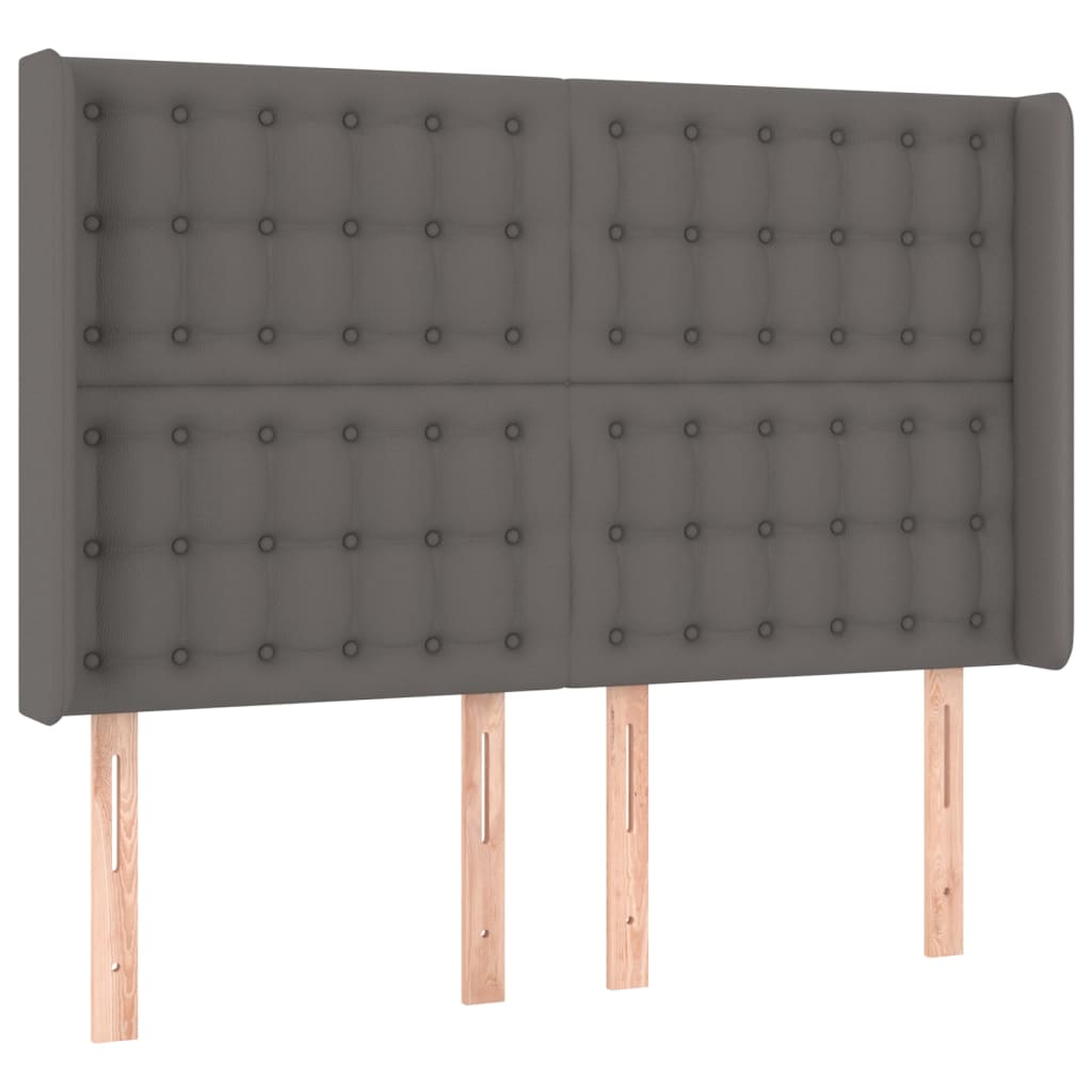 Box spring postelja z vzmetnico LED siva 140x190cm umetno usnje