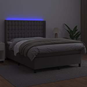 Box spring postel s matrací a LED šedá 140x190 cm umělá kůže - obrázek 3