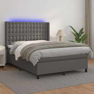 Box spring postel s matrací a LED šedá 140x190 cm umělá kůže - obrázek 1