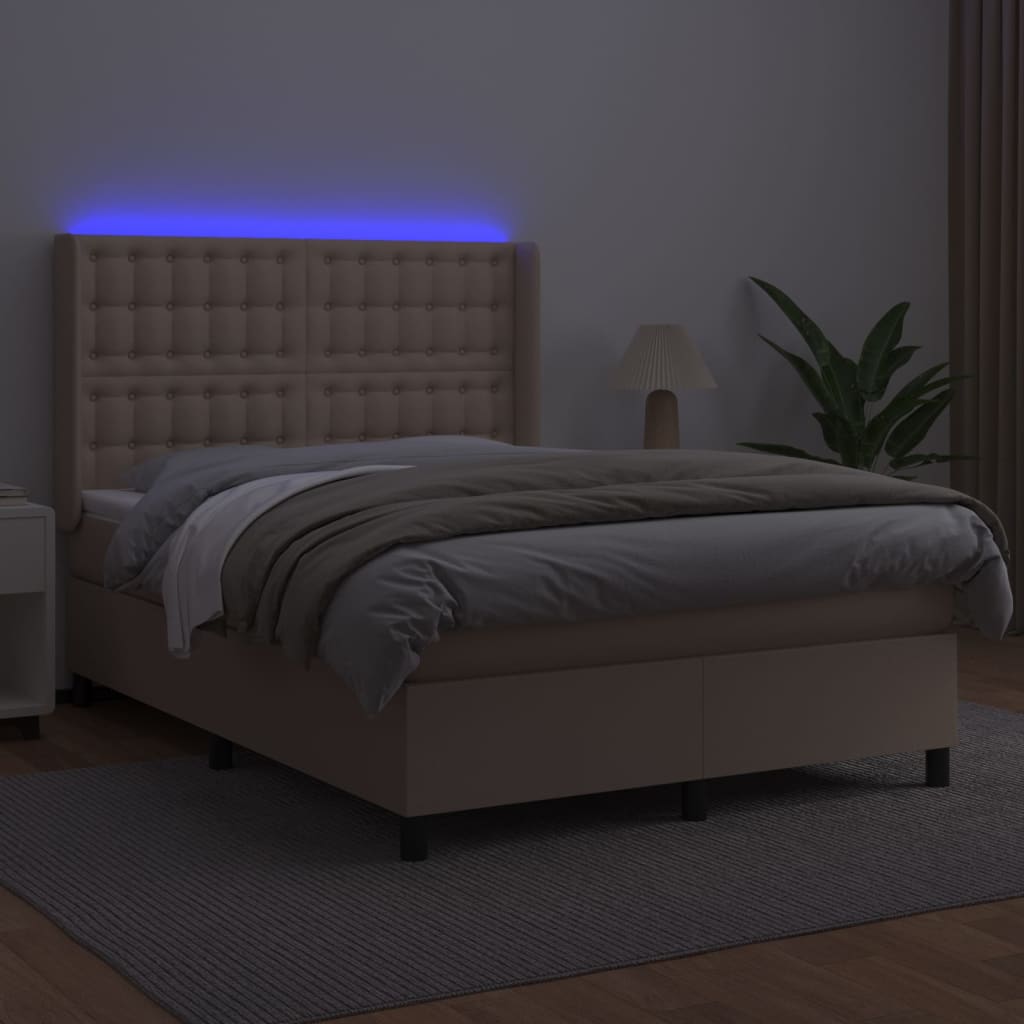 vidaXL Boxspring met matras en LED kunstleer cappuccinokleur 140x190cm bruin, foto 2