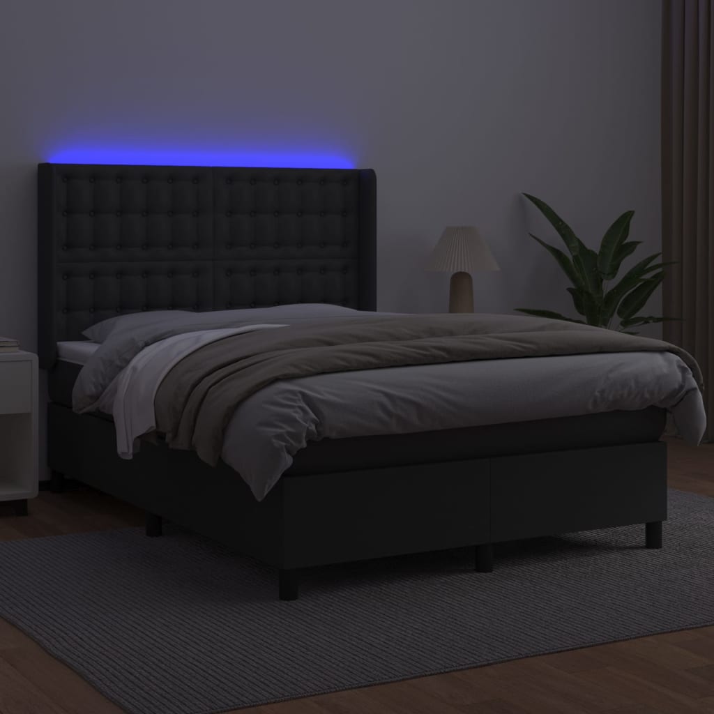 vidaXL Boxspring met matras en LED kunstleer zwart 140x200 cm afbeelding