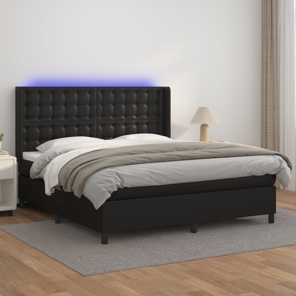 vidaXL Boxspringbett mit Matratze & LED Schwarz 160x200 cm Kunstleder