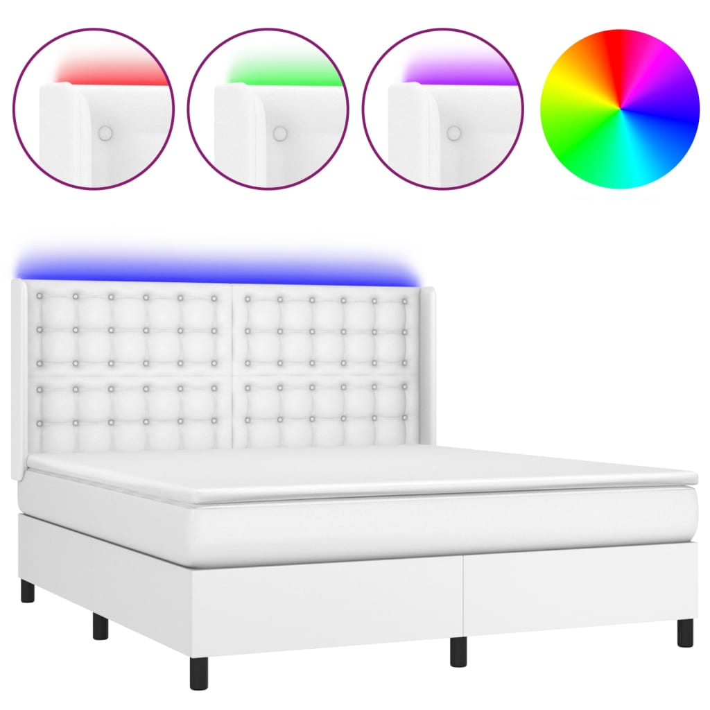 vidaXL Box spring postel s matrací a LED bílá 160x200 cm umělá kůže