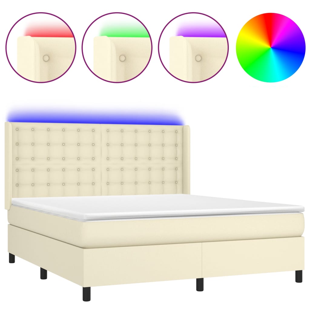 vidaXL Box spring postel s matrací a LED krémová 160x200 cm umělá kůže