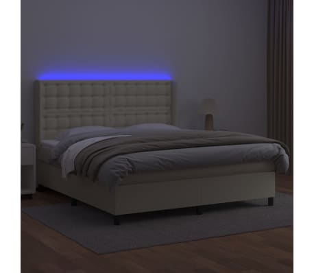 vidaXL Lova su spyruoklėmis ir čiužiniu/LED, kreminė, 160x200 cm