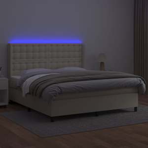 Box spring postel s matrací a LED krémová 160x200 cm umělá kůže - obrázek 3