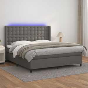 Box spring postel s matrací a LED šedá 160x200 cm umělá kůže - obrázek 1