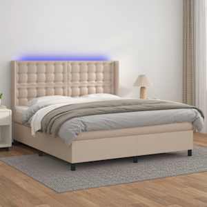 Box spring postelja z vzmetnico LED kapučino 160x200 cm