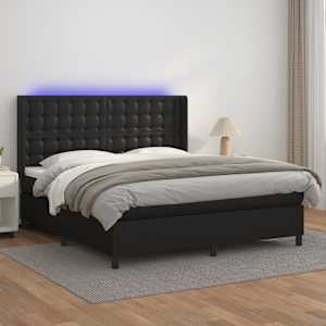 Box spring postel s matrací a LED černá 180x200 cm umělá kůže - obrázek 1