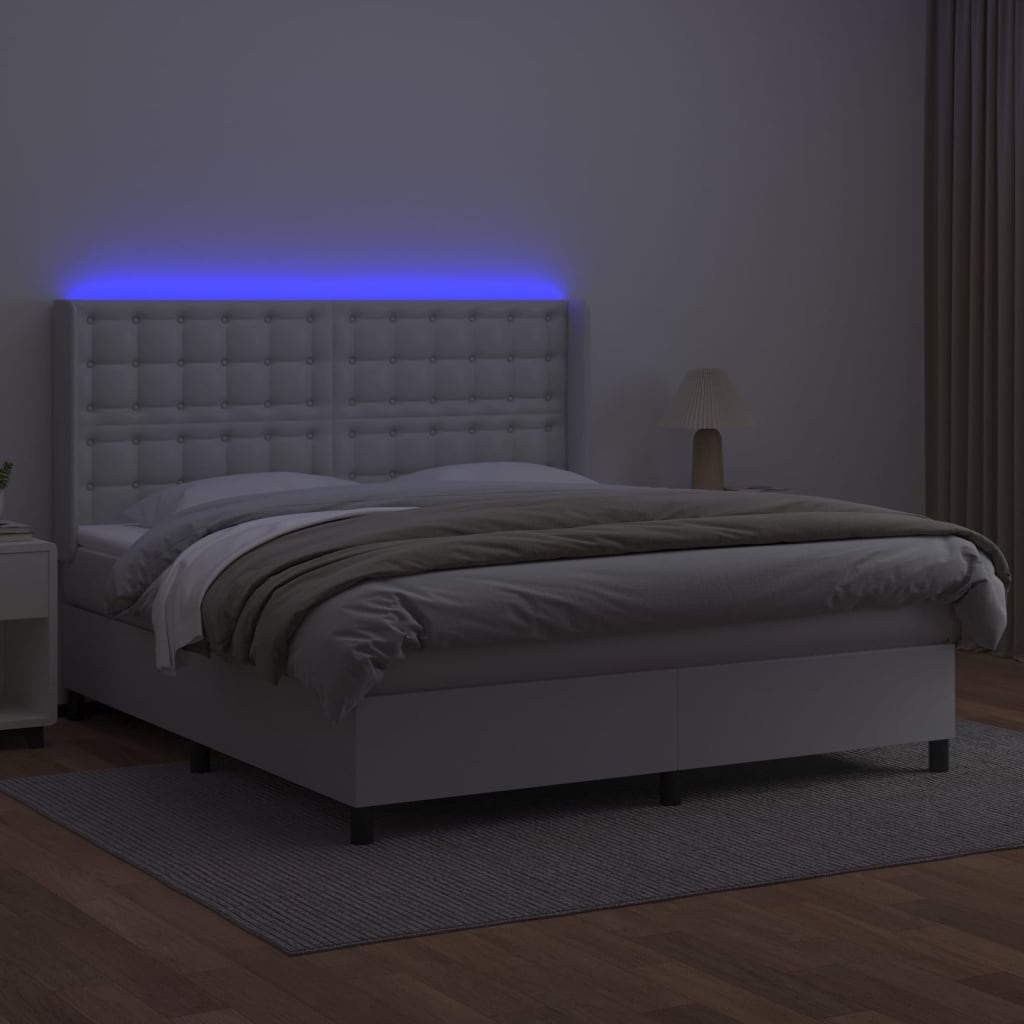 vidaXL Boxspring met matras en LED kunstleer wit 180x200 cm afbeelding