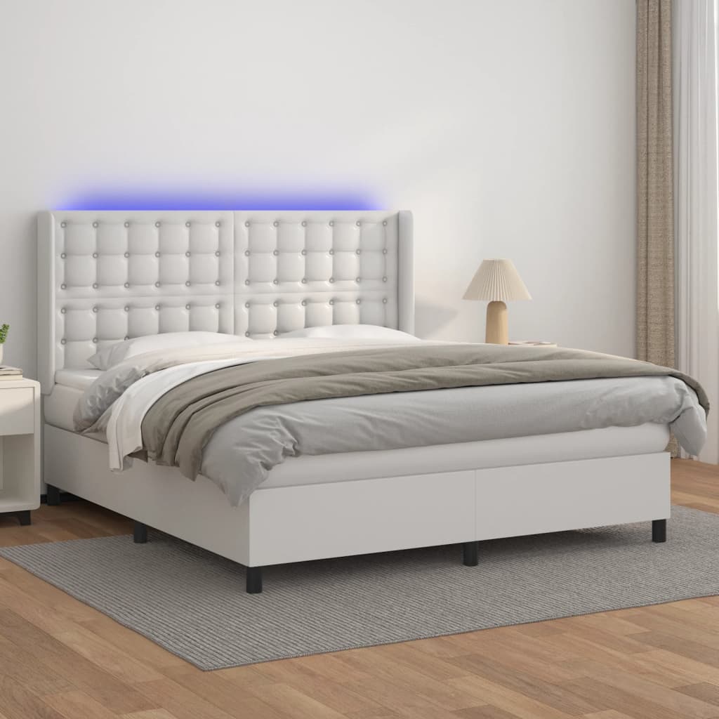 Boxspringbett mit Matratze & LED Weiß 180×200 cm Kunstleder kaufen