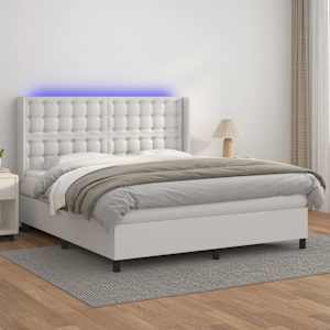 Box spring postel s matrací a LED bílá 180x200 cm umělá kůže - obrázek 1