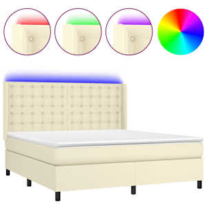 Box spring postel s matrací a LED krémová 180x200cm umělá kůže - obrázek 2