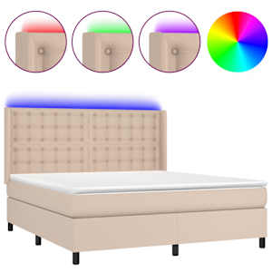 Box spring postel matrace a LED cappuccino 180x200cm umělá kůže - obrázek 2