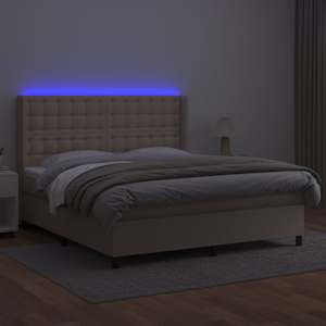 vidaXL Boxspring met matras en LED kunstleer cappuccinokleur 180x200cm