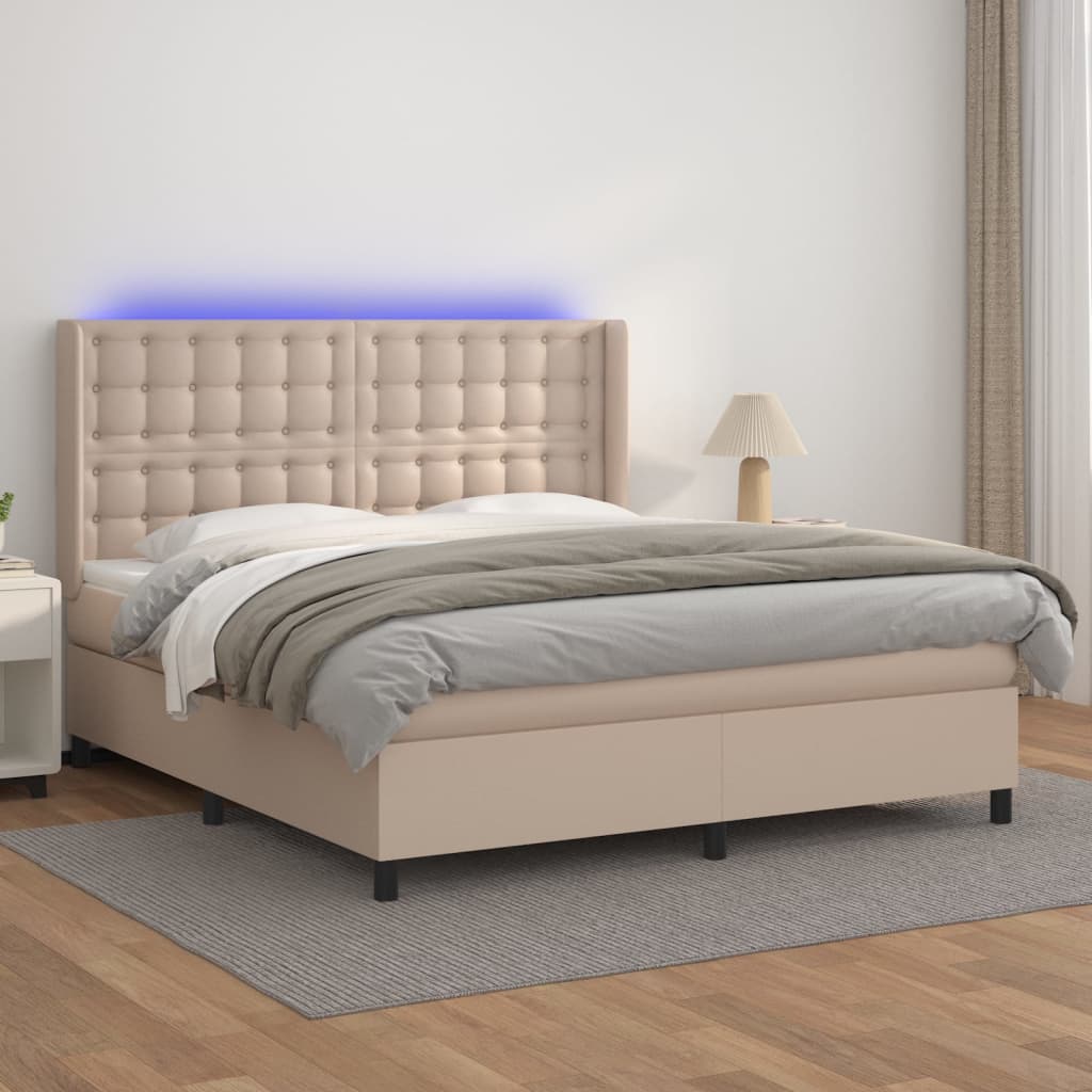 Box spring postel matrace a LED cappuccino 180x200cm umělá kůže