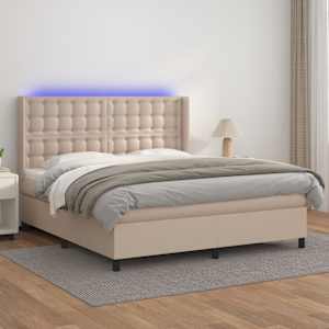 Box spring postel matrace a LED cappuccino 180x200cm umělá kůže - obrázek 1