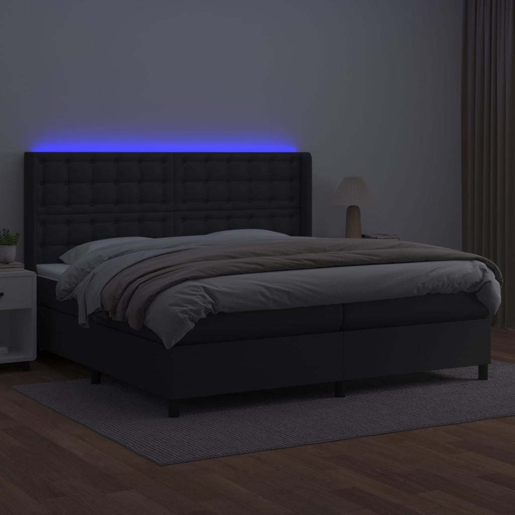 vidaXL Boxspring met matras en LED kunstleer zwart 200x200 cm afbeelding