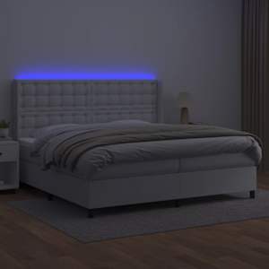 Box spring postel s matrací a LED bílá 200x200 cm umělá kůže - obrázek 3