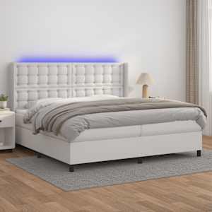 Box spring postel s matrací a LED bílá 200x200 cm umělá kůže - obrázek 1
